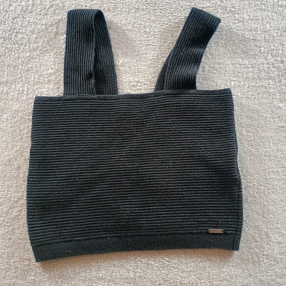 Hollister Womens Knit Crop Tank Top Black Medium Ribbed Sleeveless
